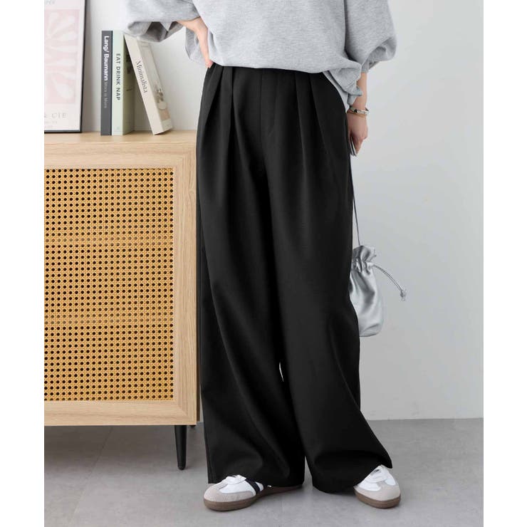 ブラック | とろみ２タックワイドパンツ | Viola e Viola