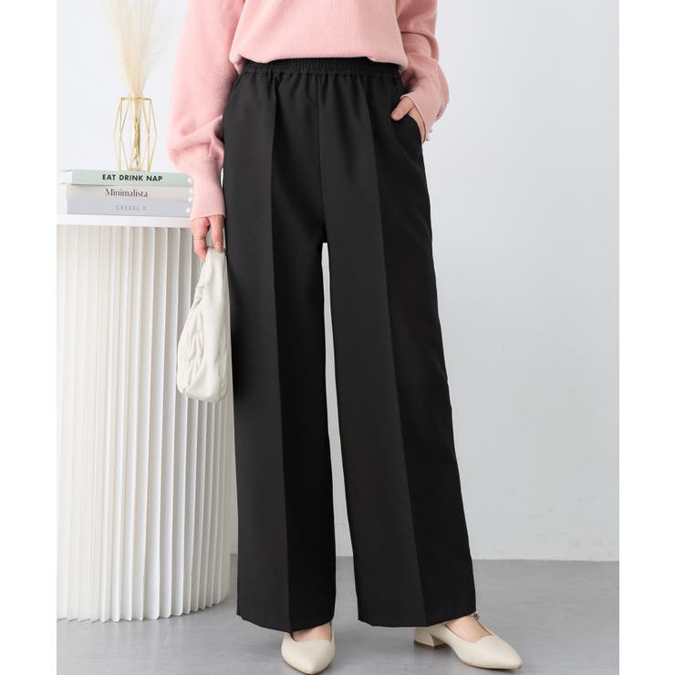 ブラック | ウエストシャーリングとろみワイドパンツ | alotta