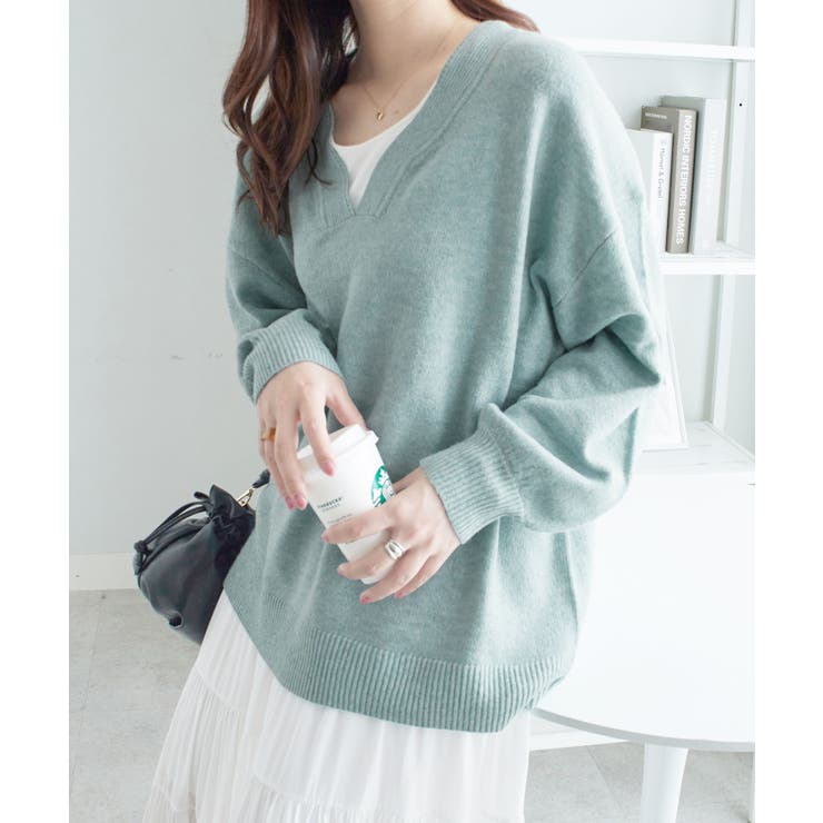 ブルー | 洗えるもちもち首回りすっきり見せＶネッ | Viola e Viola