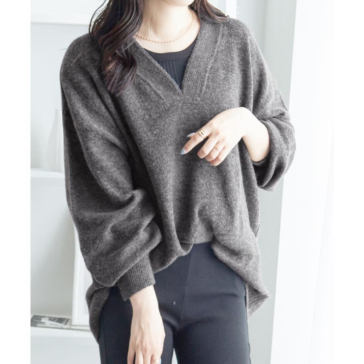 チャコール | 洗えるもちもち首回りすっきり見せＶネッ | Viola e Viola