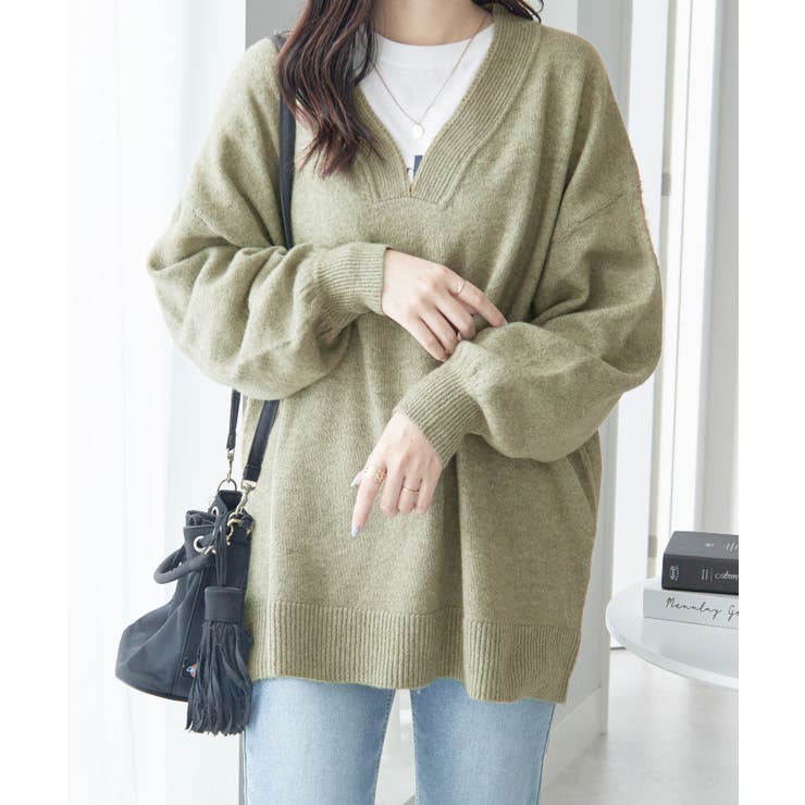 グリーン | 洗えるもちもち首回りすっきり見せＶネッ | Viola e Viola