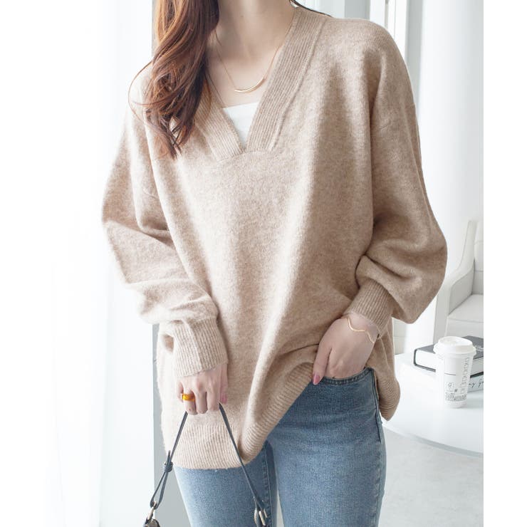 グレージュ | 洗えるもちもち首回りすっきり見せＶネッ | Viola e Viola