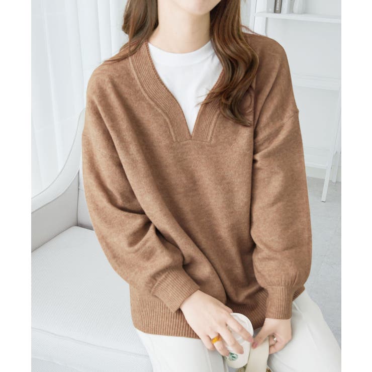 モカ | 洗えるもちもち首回りすっきり見せＶネッ | Viola e Viola