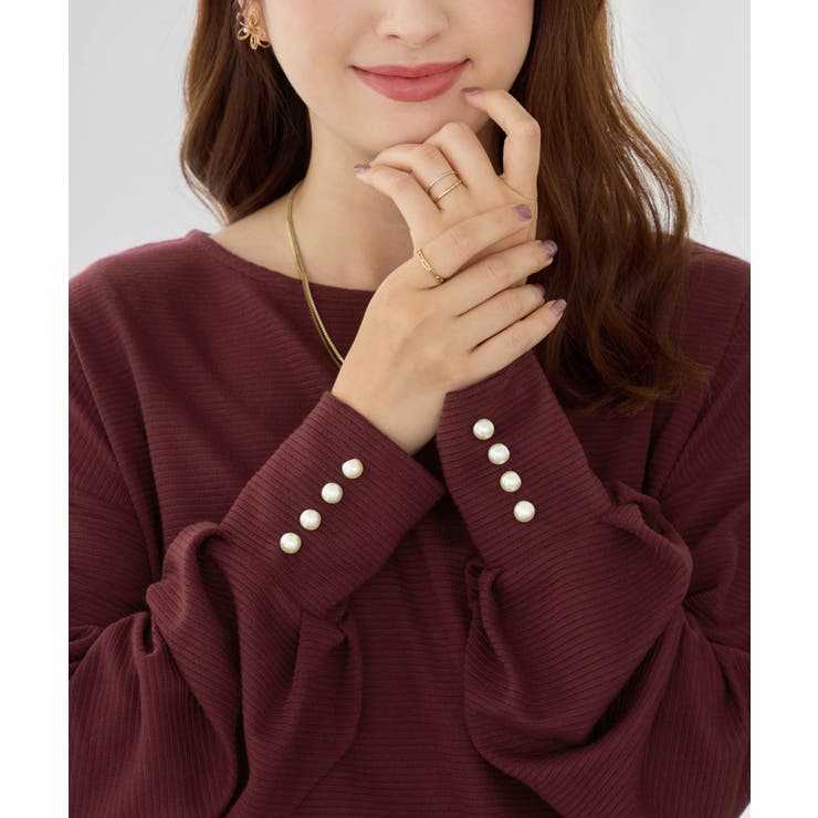 パール調ボタン柔らかカットソーゆるトップ | alotta | 詳細画像10 