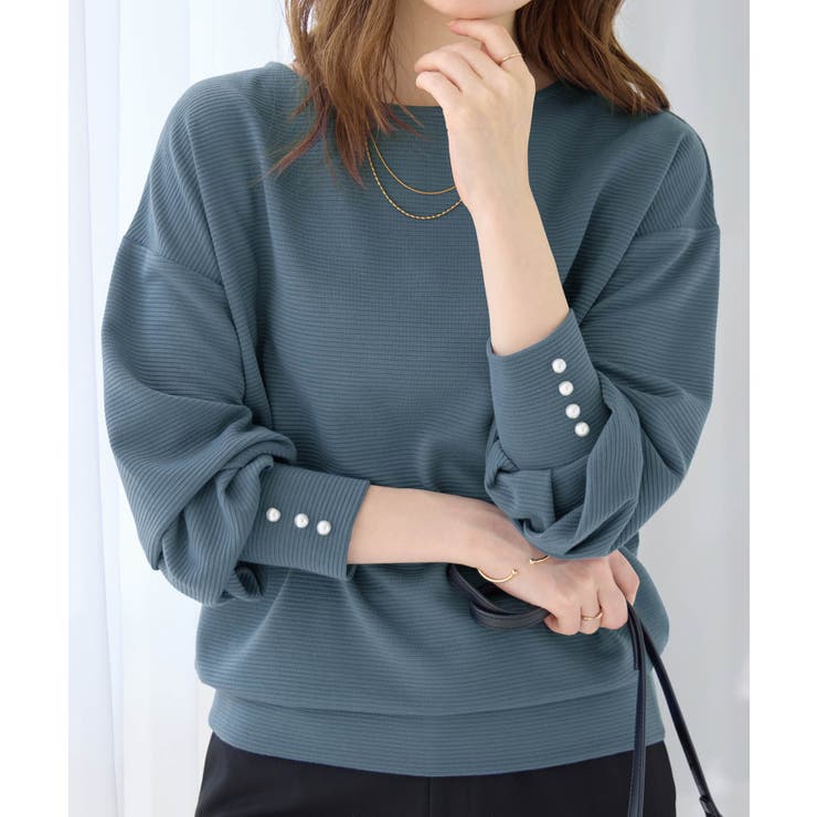 パール調ボタン柔らかカットソーゆるトップ | alotta | 詳細画像14 