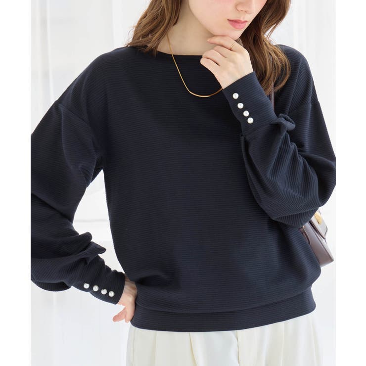 パール調ボタン柔らかカットソーゆるトップ | alotta | 詳細画像3 