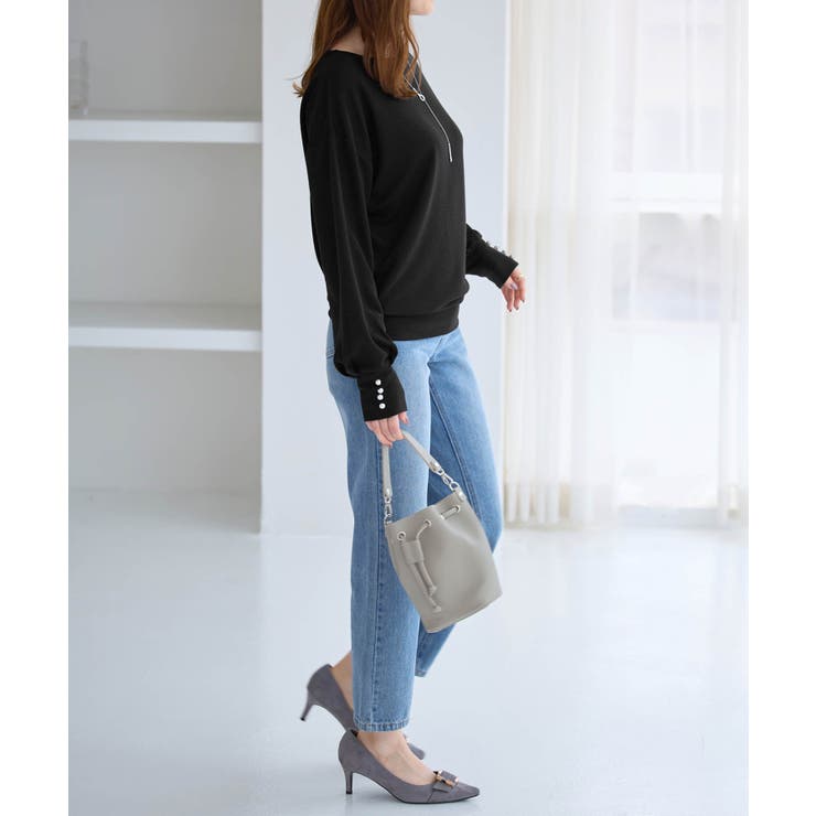 パール調ボタン柔らかカットソーゆるトップ | alotta | 詳細画像26 