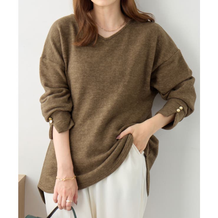 柔らかニットソー金ボタンゆるトップス | alotta | 詳細画像1 