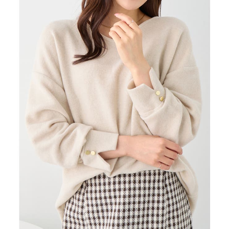 柔らかニットソー金ボタンゆるトップス | alotta | 詳細画像12 