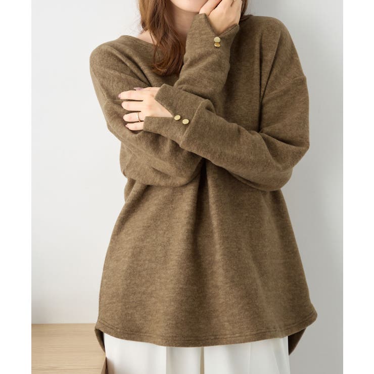 柔らかニットソー金ボタンゆるトップス | alotta | 詳細画像3 