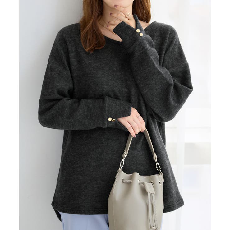 柔らかニットソー金ボタンゆるトップス | alotta | 詳細画像18 