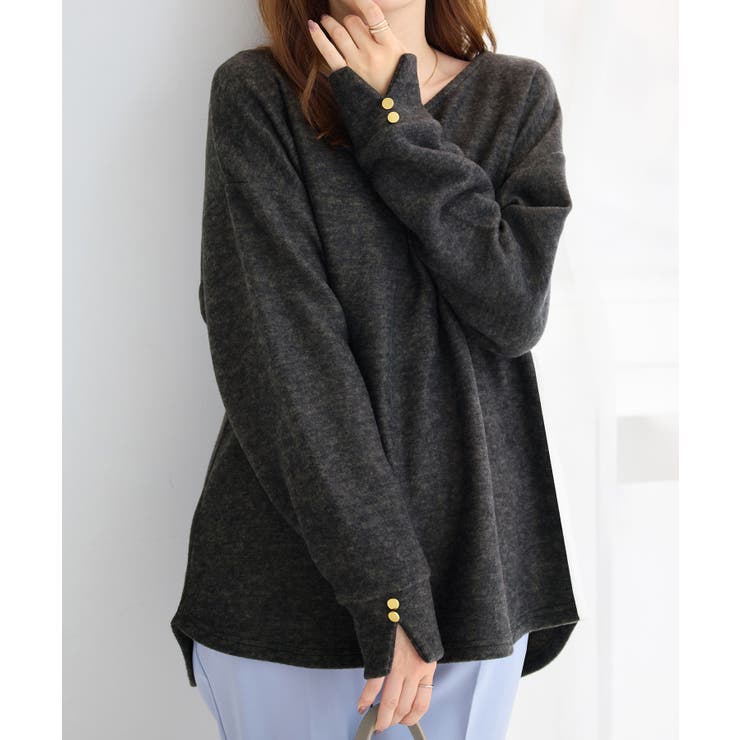 柔らかニットソー金ボタンゆるトップス | alotta | 詳細画像20 