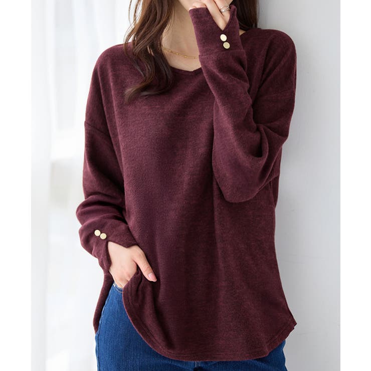 ボルドー | 柔らかニットソー金ボタンゆるトップス | alotta