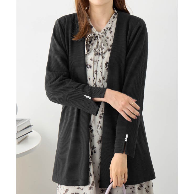 ブラック | リップル素材着流しカーディガン | alotta