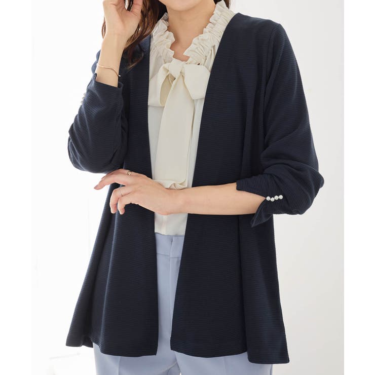 ネイビー | リップル素材着流しカーディガン | alotta