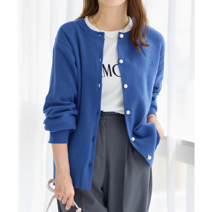 パールボタンニットカーディガン ミドル  | alotta | 詳細画像1 