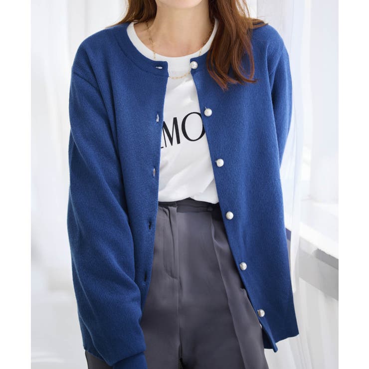 パールボタンニットカーディガン ミドル  | alotta | 詳細画像2 