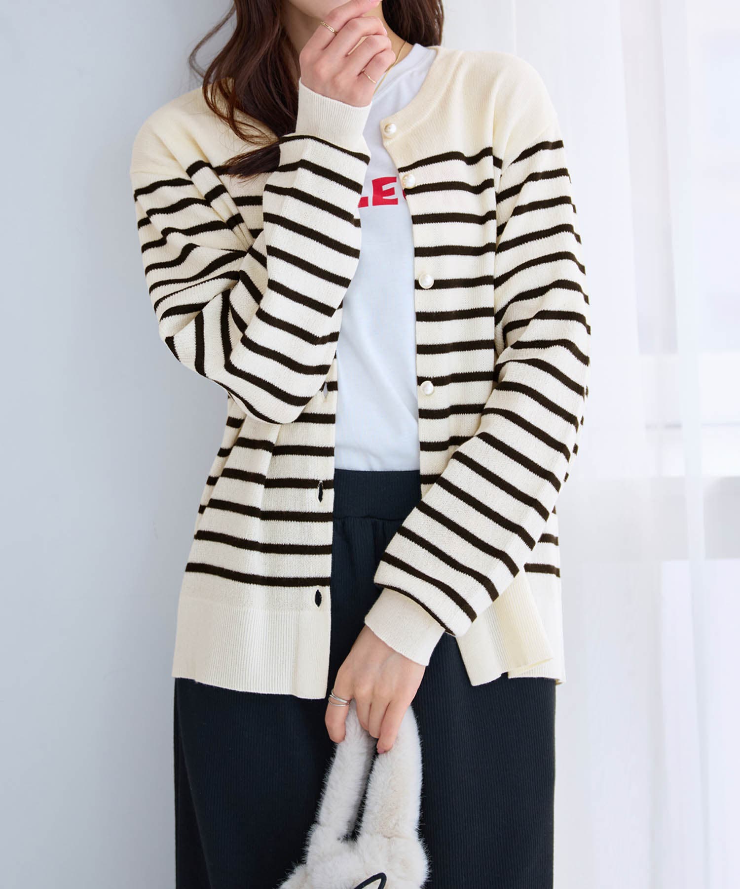 パールボタンニットカーディガン ミドル  | alotta | 詳細画像28 