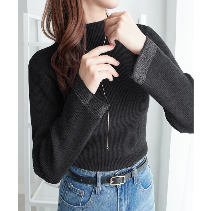 袖シアー切替ニットプルオーバー | alotta | 詳細画像1 