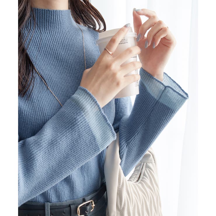 ライトブルー | 袖シアー切替ニットプルオーバー | alotta