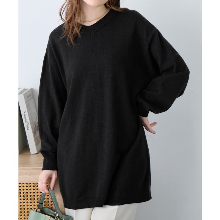 ブラック | ゆるニットＶネックチュニック | alotta
