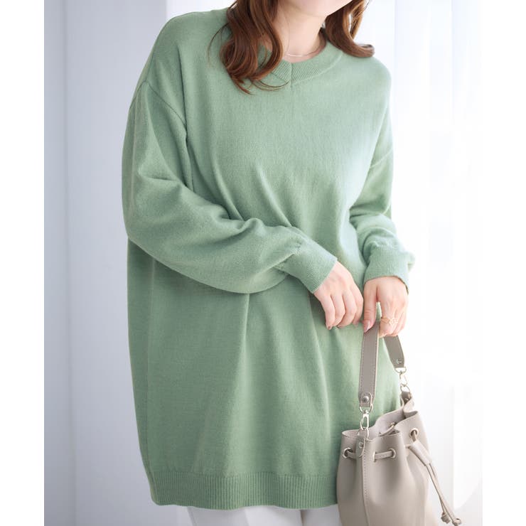 ミントグリーン | ゆるニットＶネックチュニック | alotta