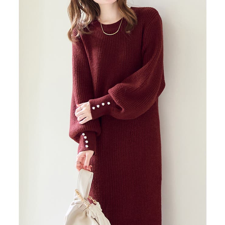 袖パールゆるニットワンピース[品番：ATTW0007756]｜alotta（アロッタ