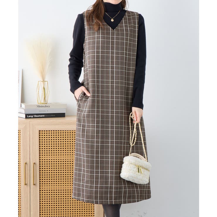 グレー系チェック | Ｖネックジャンパースカート | alotta