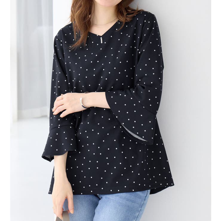 フレアースリーブ７分丈ブラウス | alotta | 詳細画像1 