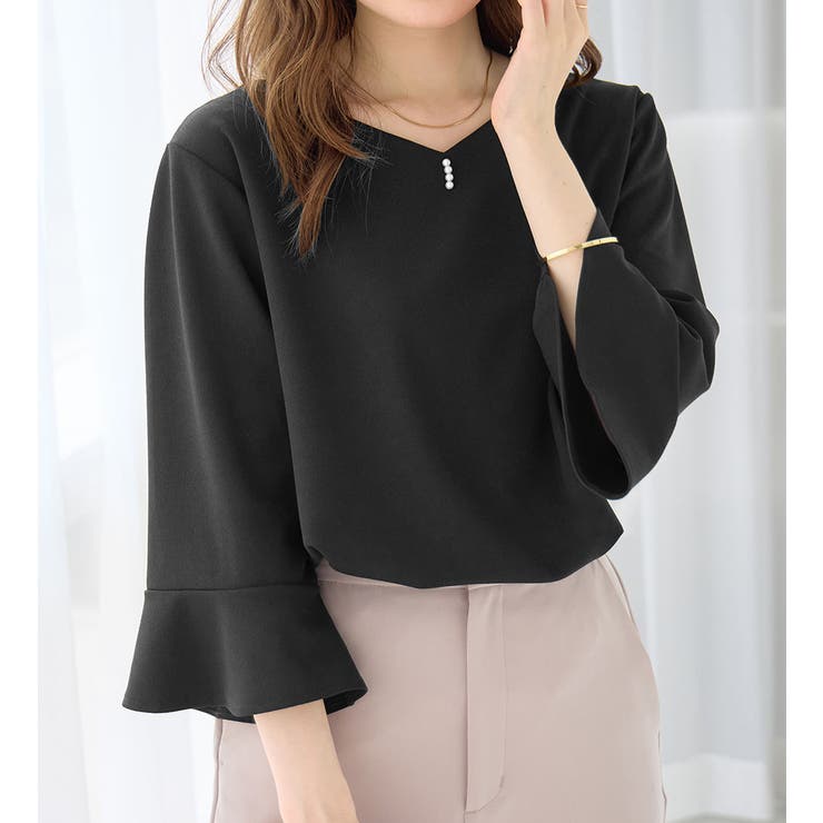 ブラック | フレアースリーブ７分丈ブラウス | alotta