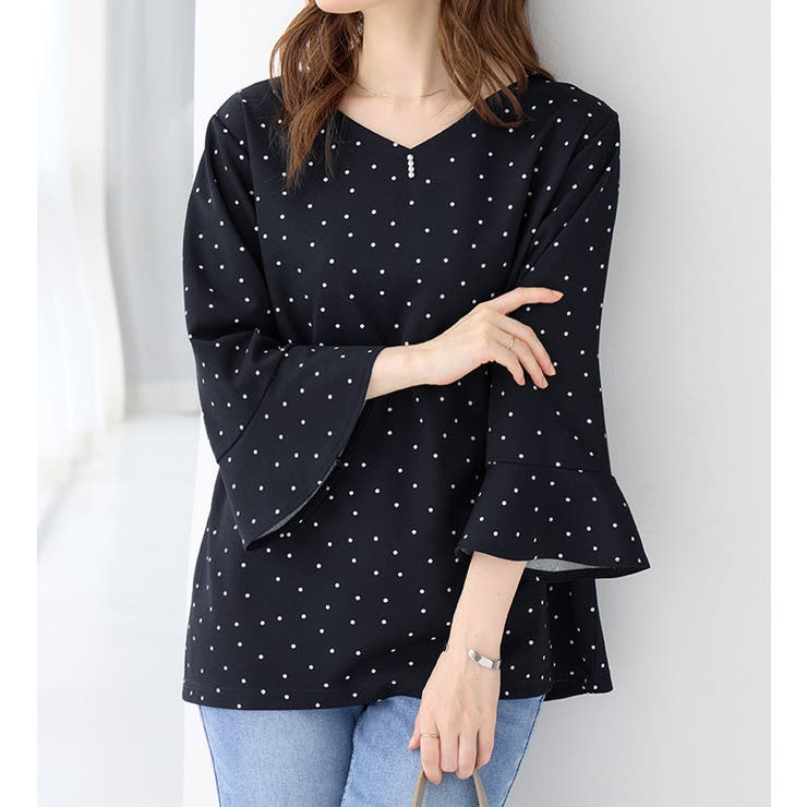 ドットガラ | フレアースリーブ７分丈ブラウス | alotta