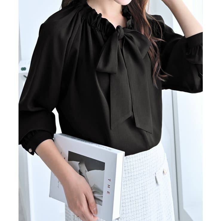 ブラック | フリル衿ボウタイデザインブラウス | alotta