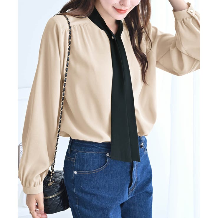 ３ＷＡＹピン付き配色ボウタイブラウス | alotta | 詳細画像2 