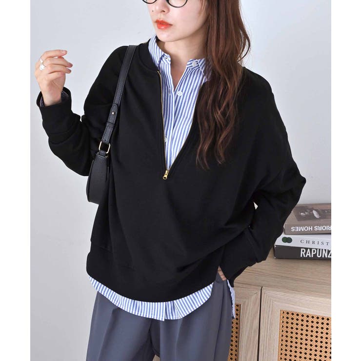 ブラック | 抜け感！ハーフジップ大人スウェット | Viola e Viola