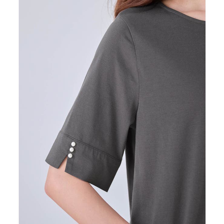 ８分袖パール調ボタンＴシャツ | alotta | 詳細画像17 