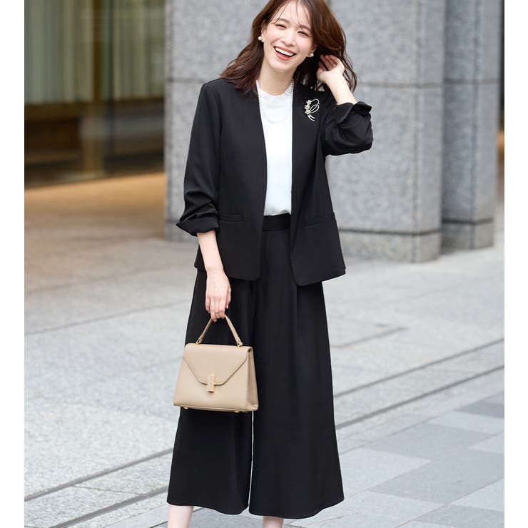 ブラック | 【２点セット】洗える！カラーレスジャケットガウチョスーツ | Viola e Viola