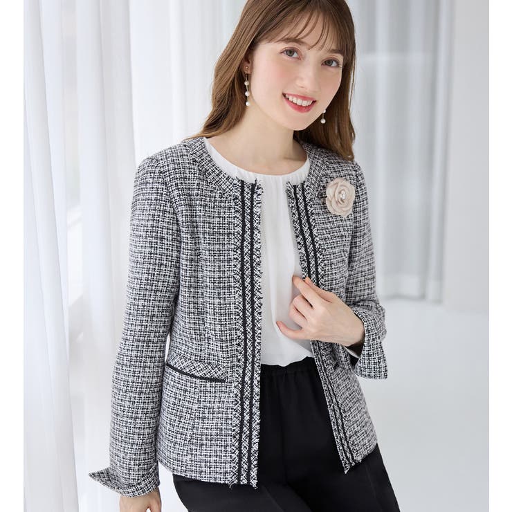 フリンジ使いツイードノーカラージャケット | alotta | 詳細画像1 