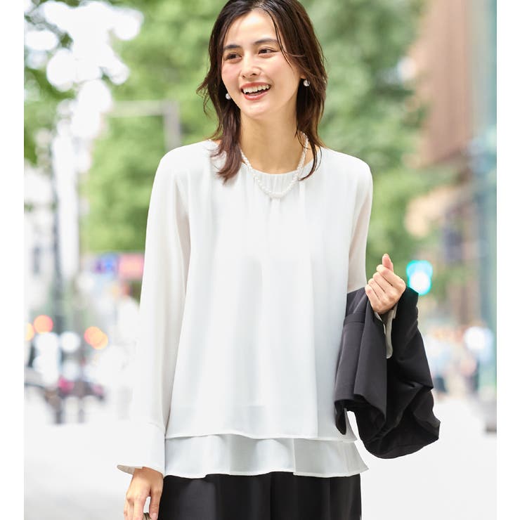 オフホワイト | 裾フレア裏地付きシフォンブラウス     | Viola e Viola