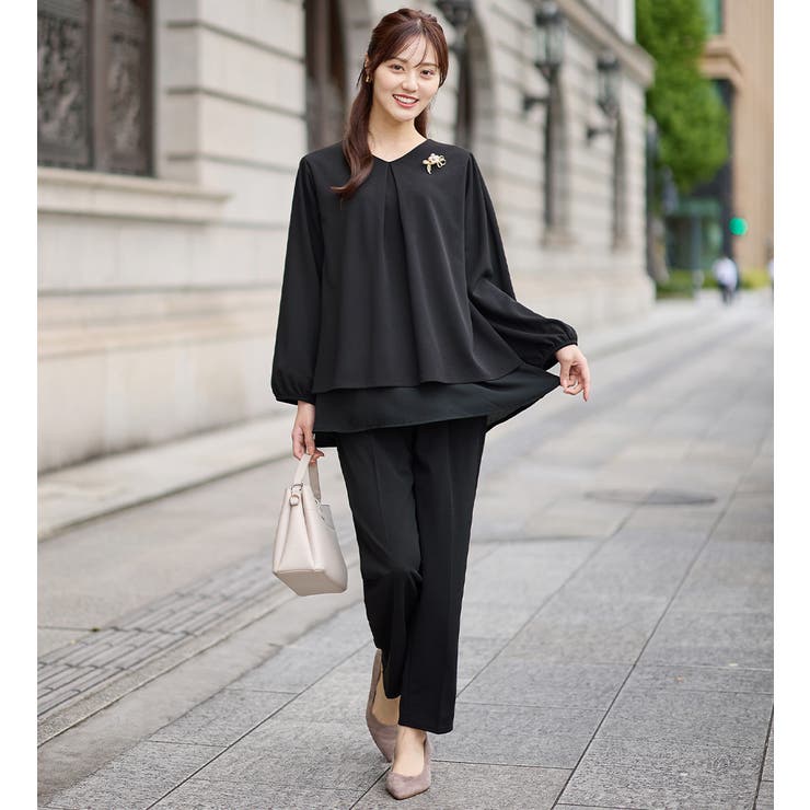 ブラック | 【２点セット】シフォンレイヤードデザインセットアップ | alotta