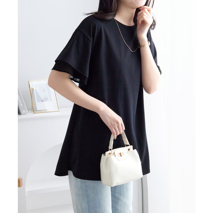 ブラック | 袖シフォンフレアスリーブＴロング | alotta