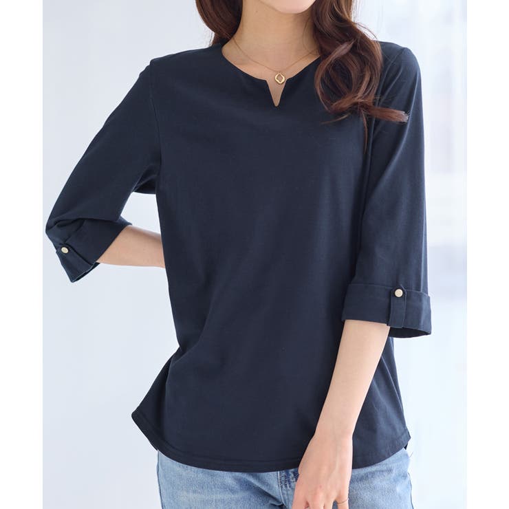 ネイビー | 袖口金ボタンデザインＴシャツ | alotta