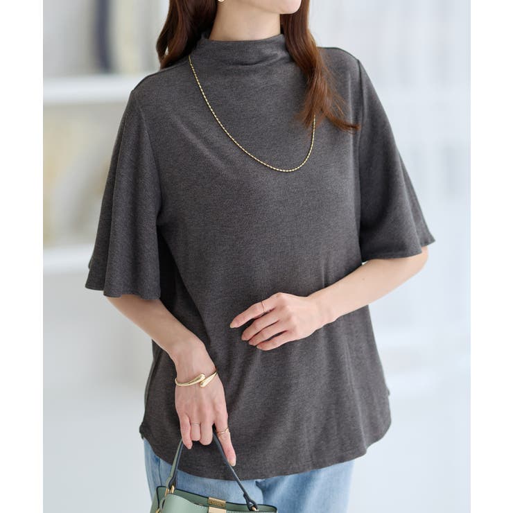 杢チャコール | 上品フレアー袖リブＴシャツ | alotta