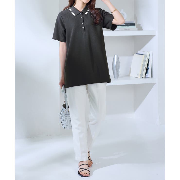 衿配色Ａラインポロチュニック | alotta | 詳細画像11 