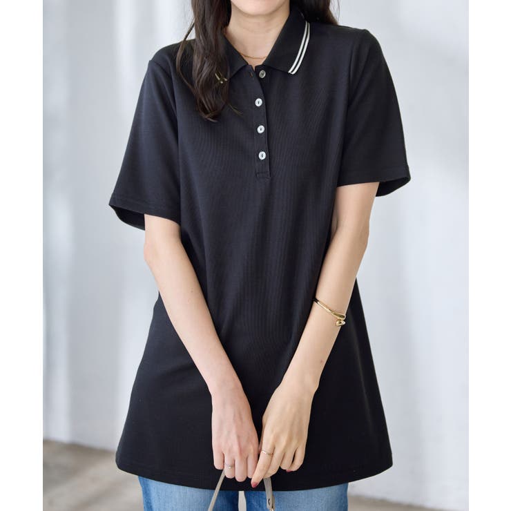 衿配色Ａラインポロチュニック | alotta | 詳細画像2 