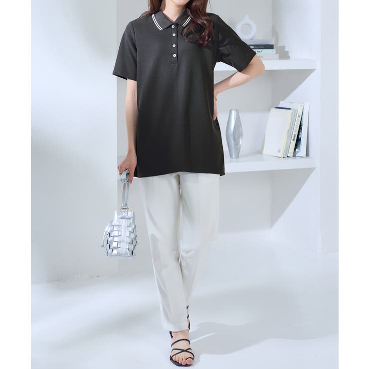 衿配色Ａラインポロチュニック | alotta | 詳細画像14 