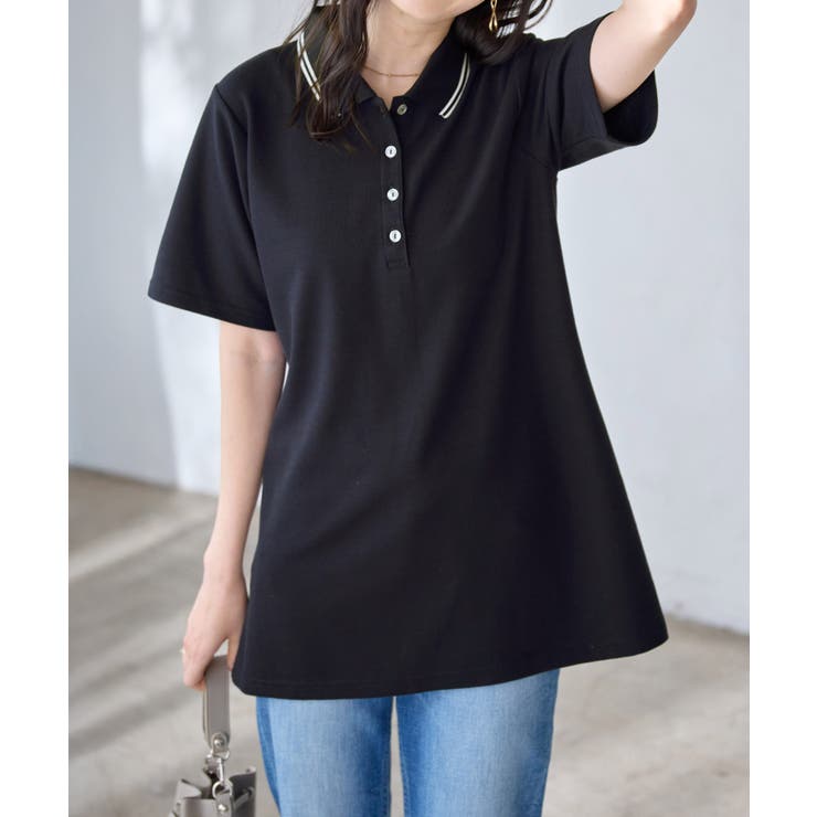 衿配色Ａラインポロチュニック | alotta | 詳細画像3 