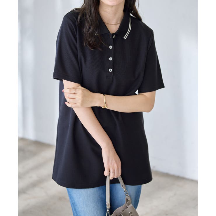 衿配色Ａラインポロチュニック | alotta | 詳細画像4 