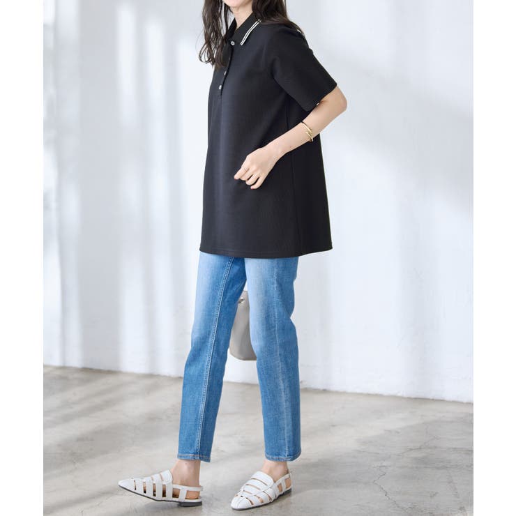 衿配色Ａラインポロチュニック | alotta | 詳細画像6 