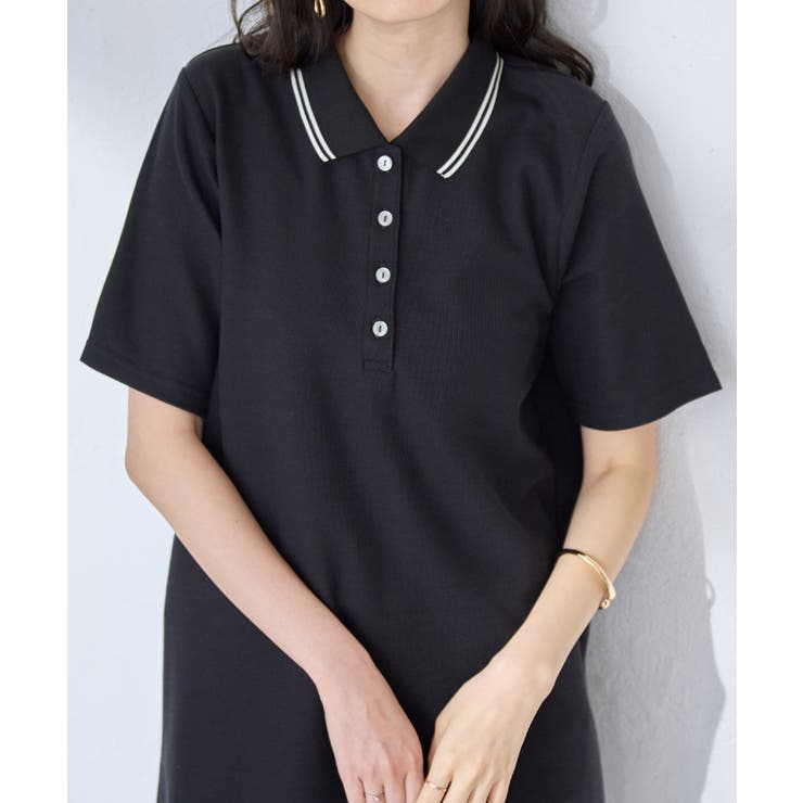 衿配色Ａラインポロチュニック | alotta | 詳細画像8 