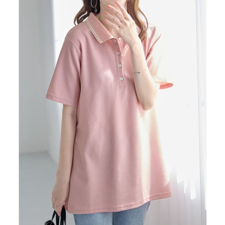 ピンク | 衿配色Ａラインポロチュニック | alotta